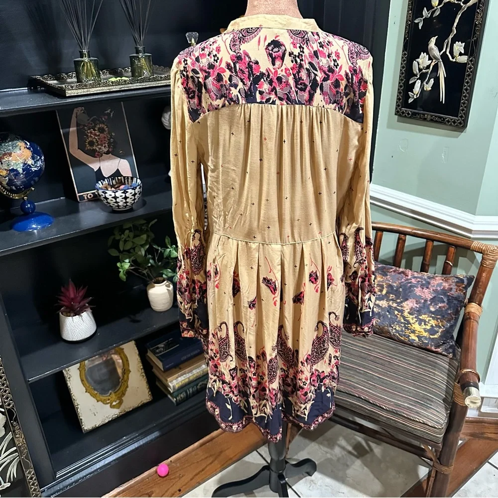 Free People Sierra Valley Shirt Dress – Gold Combo, Paisley Floral, Size Medium